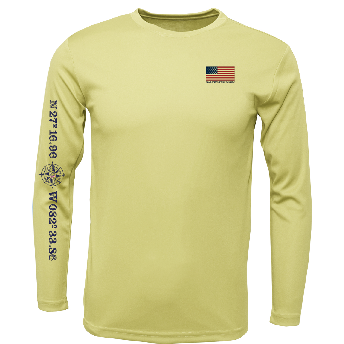Siesta Key American Flag On Chest Long Sleeve UPF 50+ Dry-Fit Shirt