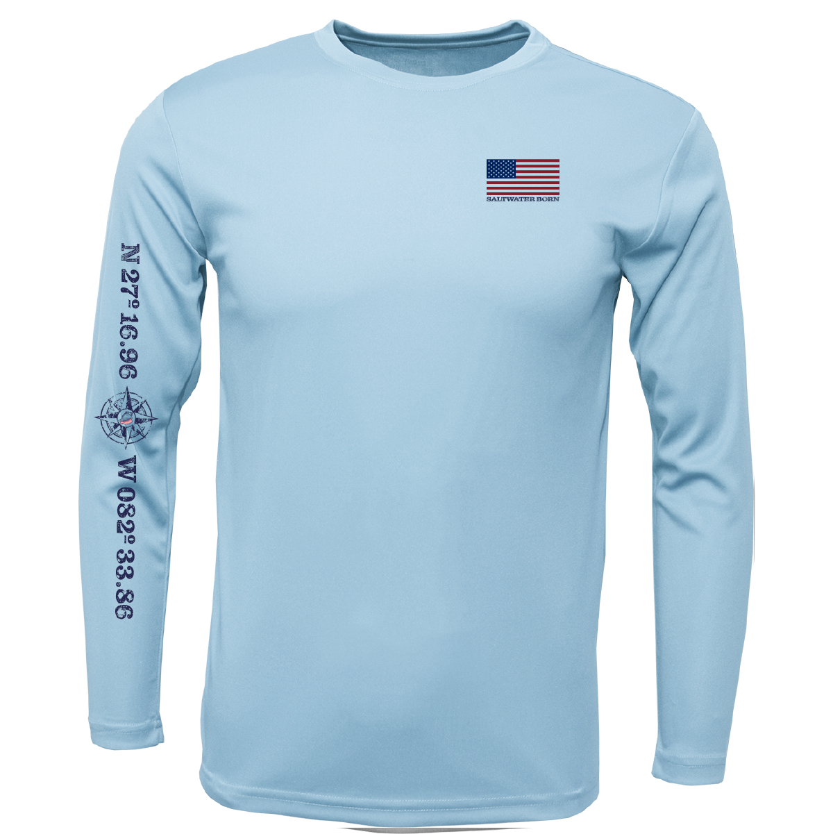 Siesta Key American Flag On Chest Long Sleeve UPF 50+ Dry-Fit Shirt