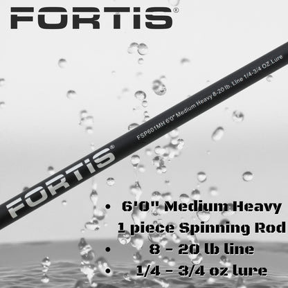 Wild Water Fly Fishing FORTIS 6ft Medium Heavy Action 1 Piece Spinning Rod | SendIt Sailing