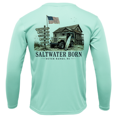 Outer Banks, NC Beach Jeep Men's Long Sleeve UPF 50+ Dry-Fit Shirt