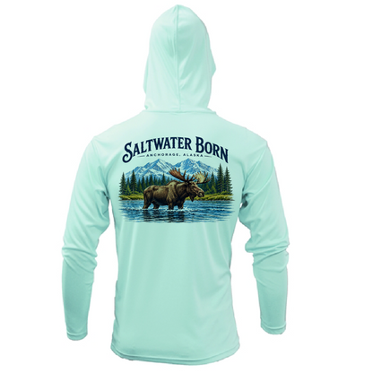 Anchorage, AK Mountain Moose Men's Long Sleeve UPF 50+ Dry-Fit Hoodie