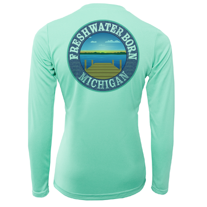 Michigan Freshwater Born SUP Flag Women's Long Sleeve UPF 50+ Dry-Fit Shirt