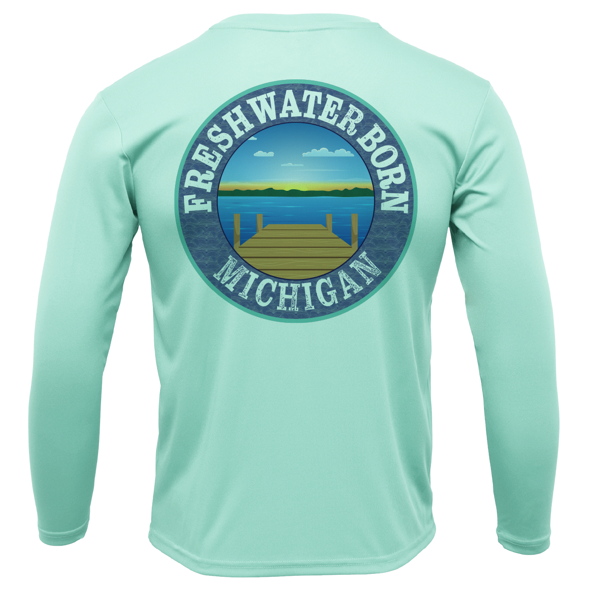 Michigan USA Freshwater Born Men's Long Sleeve UPF 50+ Dry-Fit Shirt