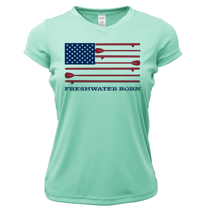 Lake Travis Freshwater Born SUP Flag Women's Short Sleeve UPF 50+ Dry-Fit Shirt