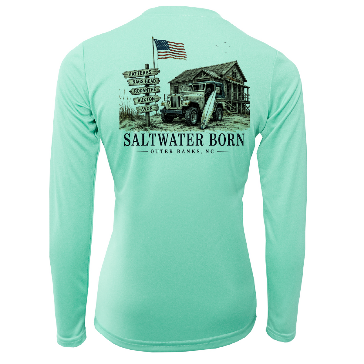 Outer Banks, NC Beach Jeep Women's Long Sleeve UPF 50+ Dry-Fit Shirt