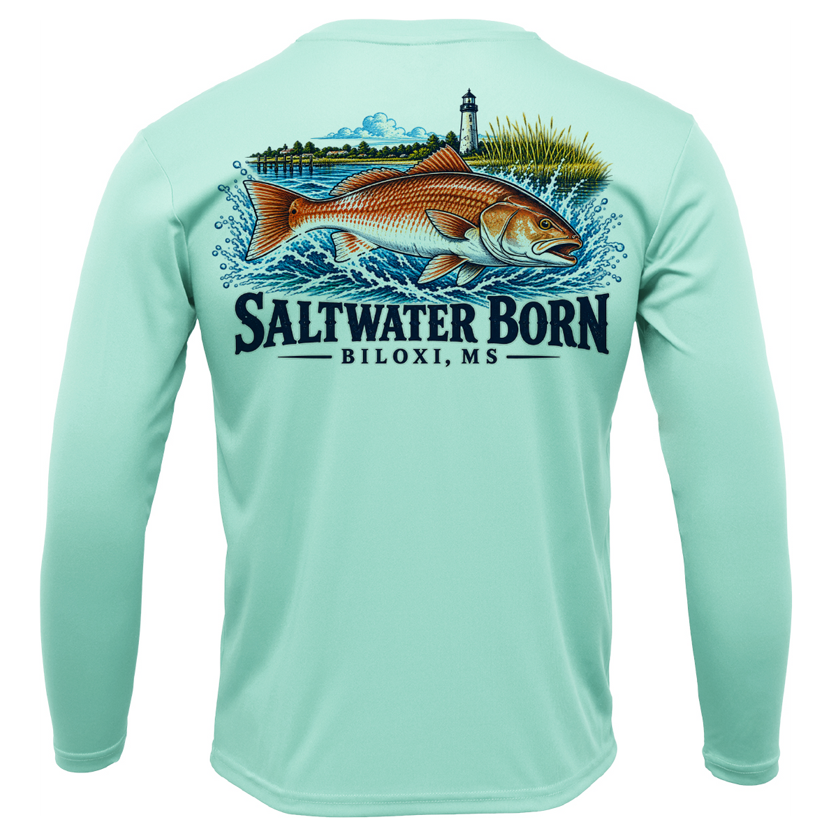 Biloxi, MS Redfish Boy's Long Sleeve UPF 50+ Dry-Fit Shirt