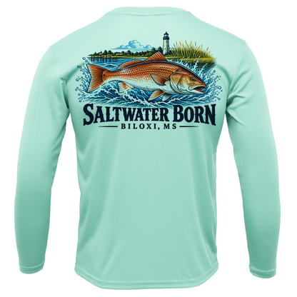 Biloxi, MS Redfish Boy's Long Sleeve UPF 50+ Dry-Fit Shirt