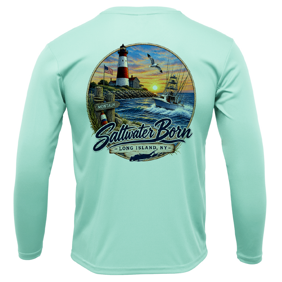 Long Island, NY Lighthouse Men's Long Sleeve UPF 50+ Dry-Fit Shirt