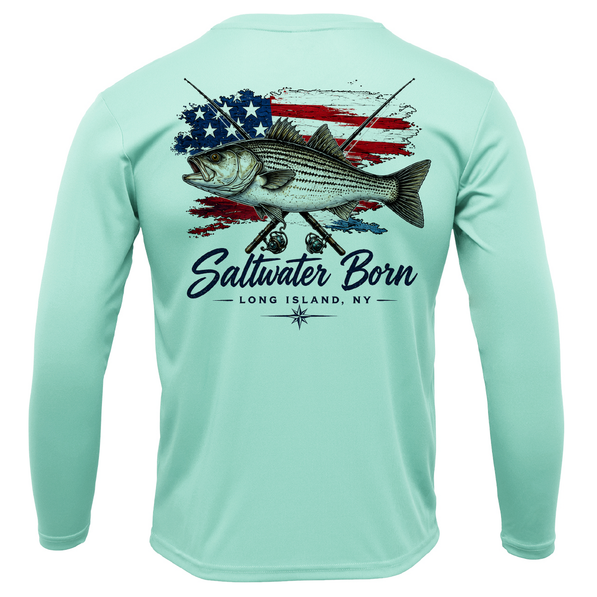 Long Island, NY USA Striped Bass Men's Long Sleeve UPF 50+ Dry-Fit Shirt