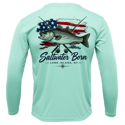 Long Island, NY USA Striped Bass Men's Long Sleeve UPF 50+ Dry-Fit Shirt