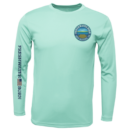 Des Moines, IA Freshwater Born State Flag Men's Long Sleeve UPF 50+ Dry-Fit Shirt