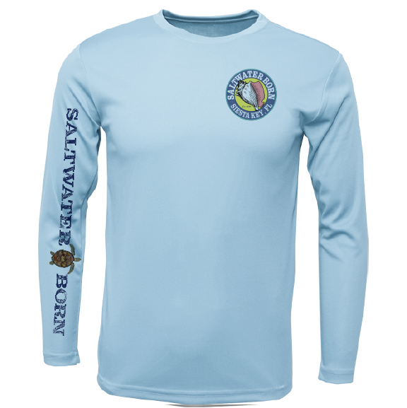 Siesta Key, FL Realistic Turtle Men's Long Sleeve UPF 50+ Dry-Fit Shirt