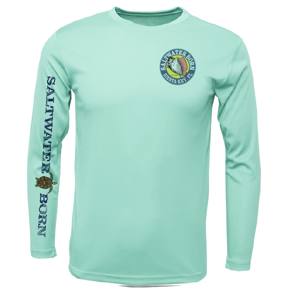 Siesta Key, FL Realistic Turtle Men's Long Sleeve UPF 50+ Dry-Fit Shirt