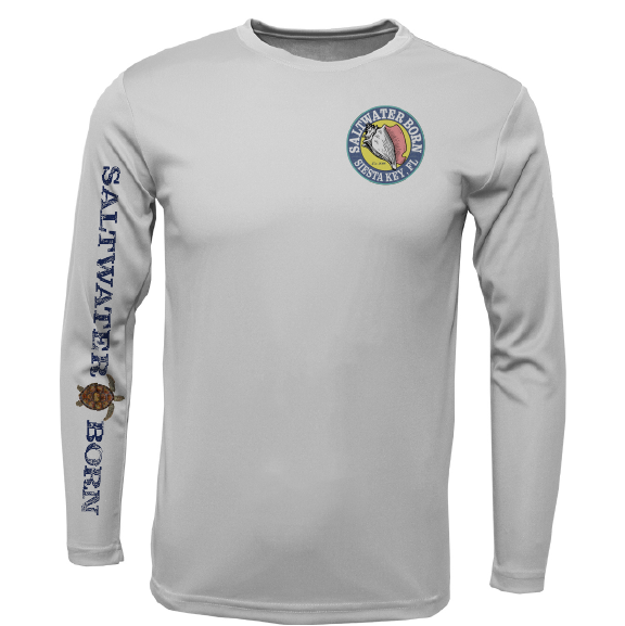 Siesta Key, FL Realistic Turtle Men's Long Sleeve UPF 50+ Dry-Fit Shirt