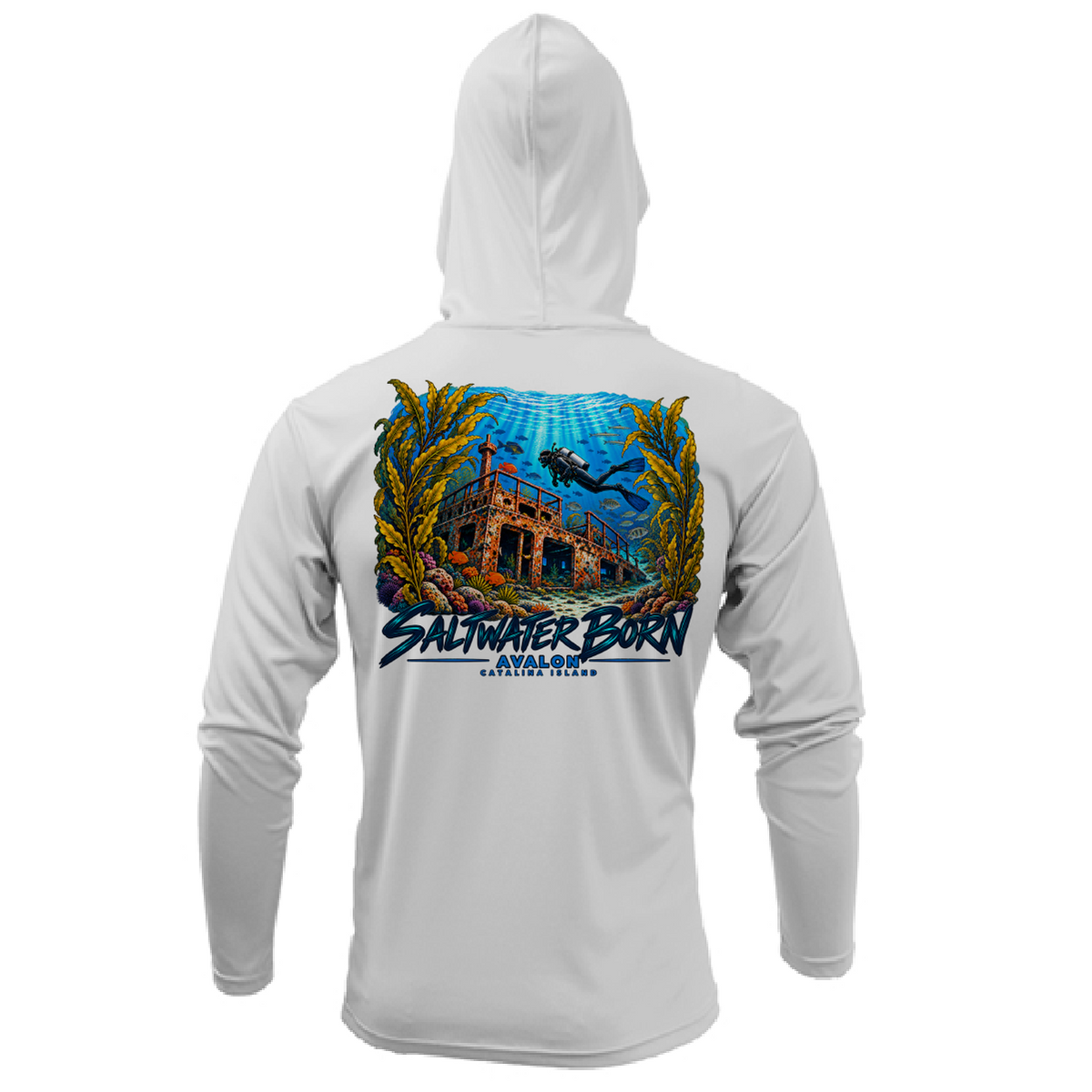 Avalon, CA Shipwreck Dive Men's Long Sleeve UPF 50+ Dry-Fit Hoodie