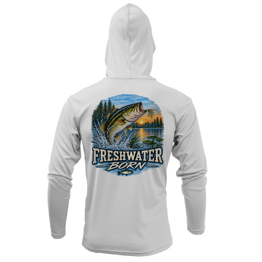 Freshwater Born Realistic Largemouth Bass Men's Long Sleeve UPF 50+ Dry-Fit Hoodie