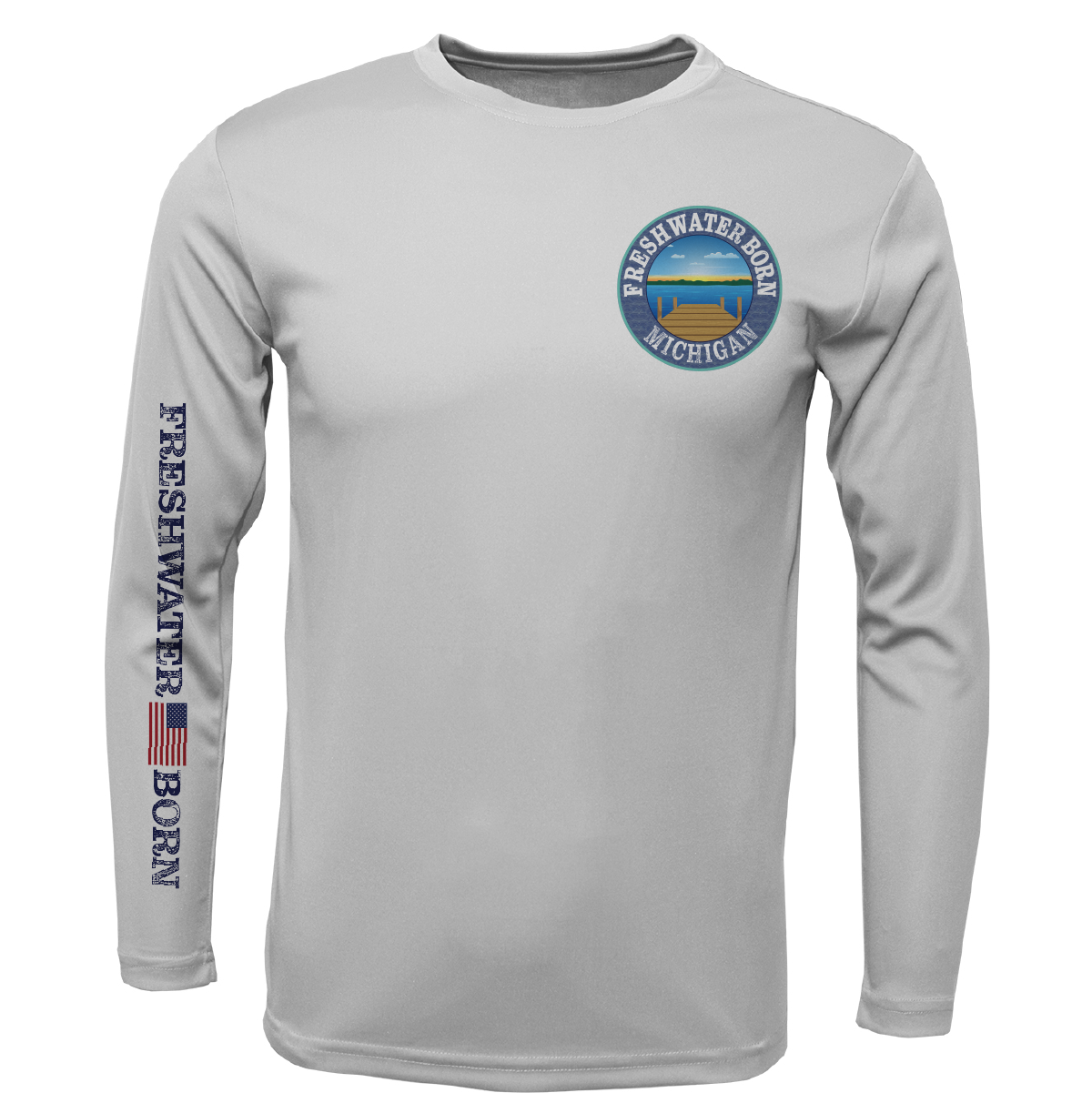 Michigan Freshwater Born Smallmouth Bass Boy's Long Sleeve UPF 50+ Dry-Fit Shirt