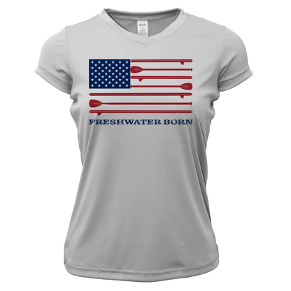 Lake Travis Freshwater Born SUP Flag Women's Short Sleeve UPF 50+ Dry-Fit Shirt