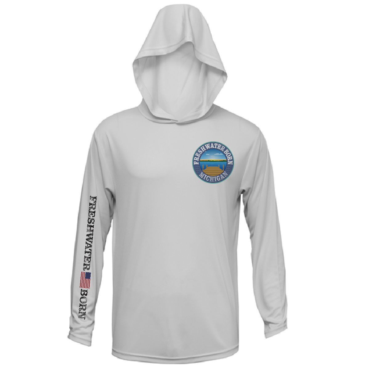 Michigan Freshwater Born "Surrender The Booty" Men's Long Sleeve UPF 50+ Dry-Fit Hoodie