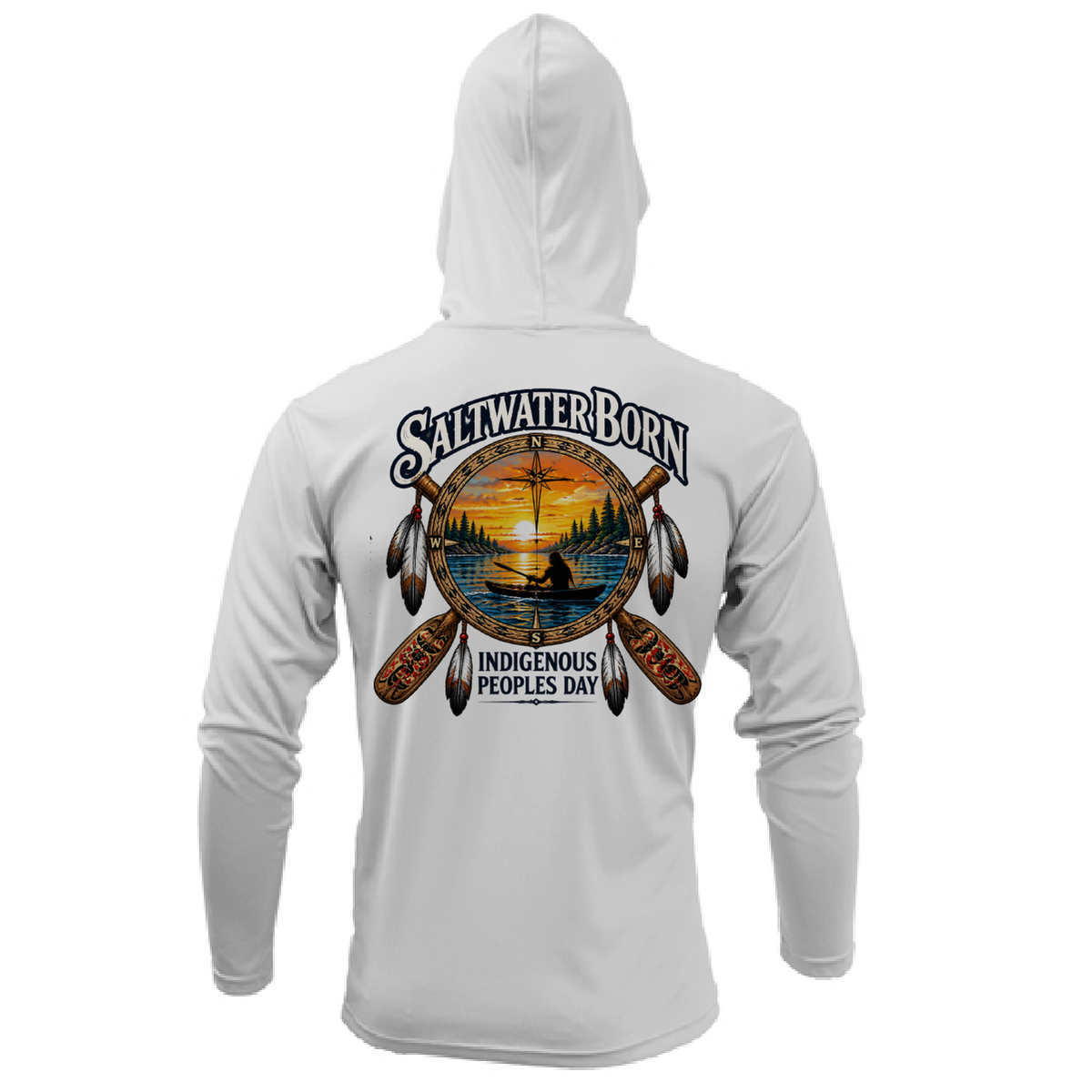 Indigenous People's Day Sunset Paddle Men's Long Sleeve UPF 50+ Dry-Fit Hoodie