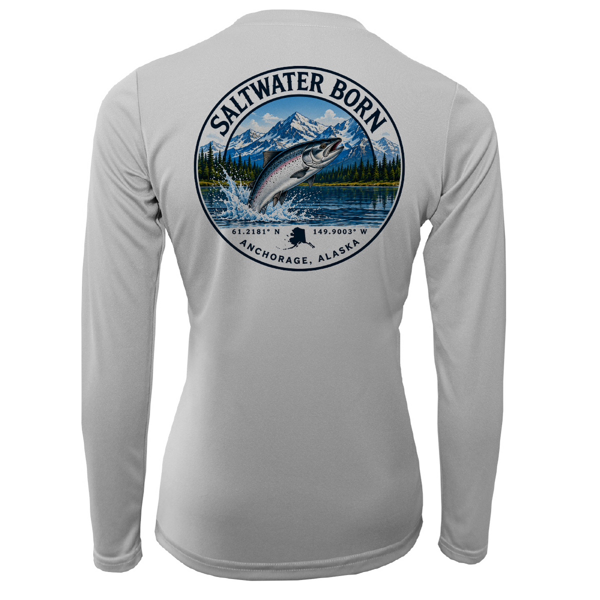 Anchorage, AK Salmon Women's Long Sleeve UPF 50+ Dry-Fit Shirt