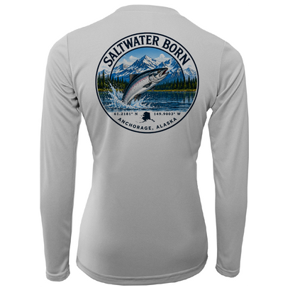 Anchorage, AK Salmon Women's Long Sleeve UPF 50+ Dry-Fit Shirt