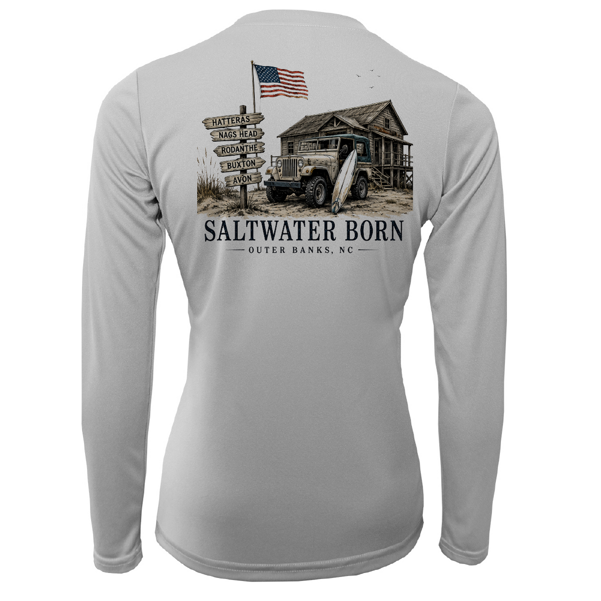 Outer Banks, NC Beach Jeep Women's Long Sleeve UPF 50+ Dry-Fit Shirt