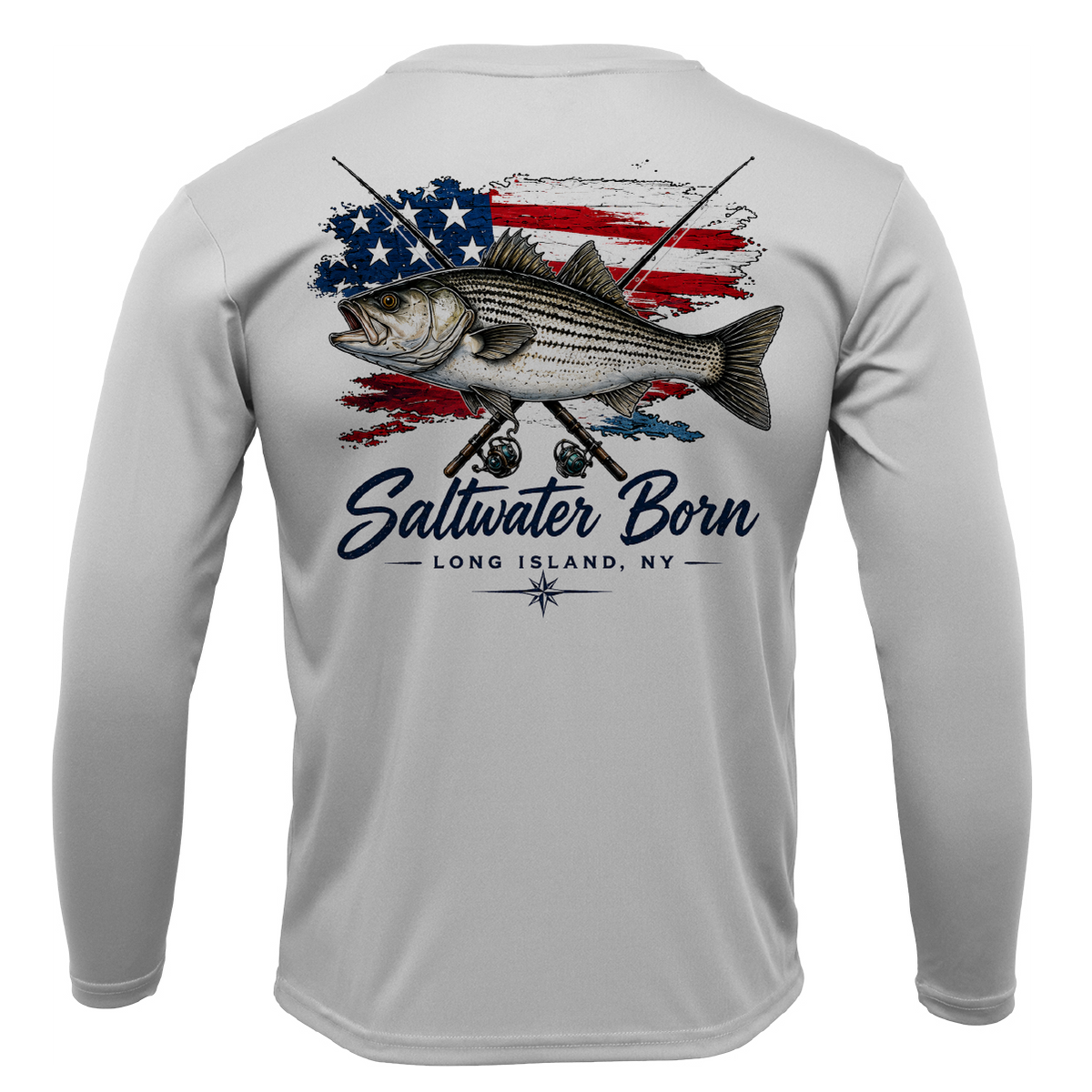 Long Island, NY USA Striped Bass Men's Long Sleeve UPF 50+ Dry-Fit Shirt