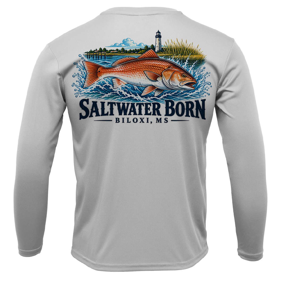 Biloxi, MS Redfish Boy's Long Sleeve UPF 50+ Dry-Fit Shirt
