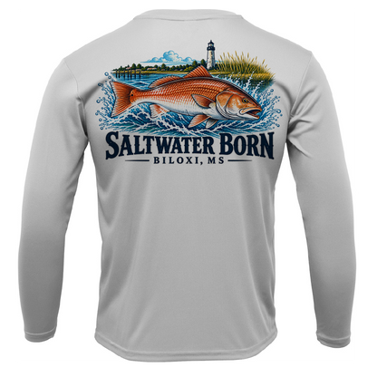 Biloxi, MS Redfish Boy's Long Sleeve UPF 50+ Dry-Fit Shirt
