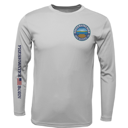 Des Moines, IA Freshwater Born State Flag Men's Long Sleeve UPF 50+ Dry-Fit Shirt
