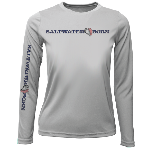 Key West, FL Saltwater Born Linear Logo Girl's Long Sleeve UPF 50+ Dry-Fit Shirt
