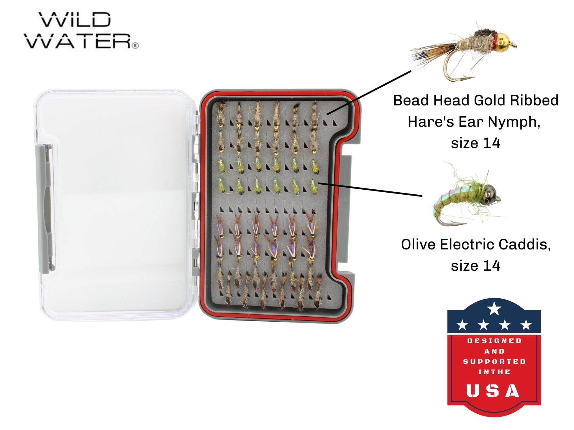 Wild Water Nymph Assortment, 48 Flies with Wild Waterfts Small Thin Fly Box | SendIt Sailing