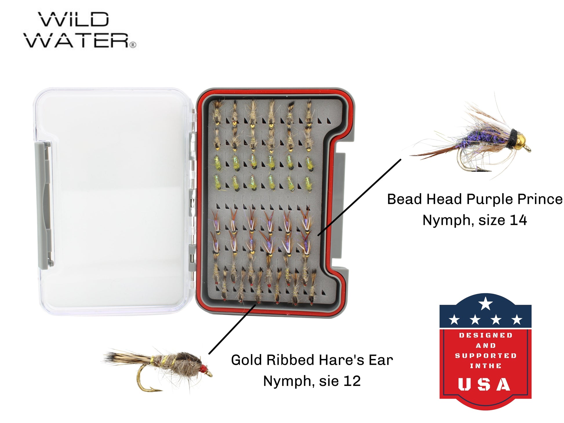 Wild Water Nymph Assortment, 48 Flies with Wild Waterfts Small Thin Fly Box | SendIt Sailing