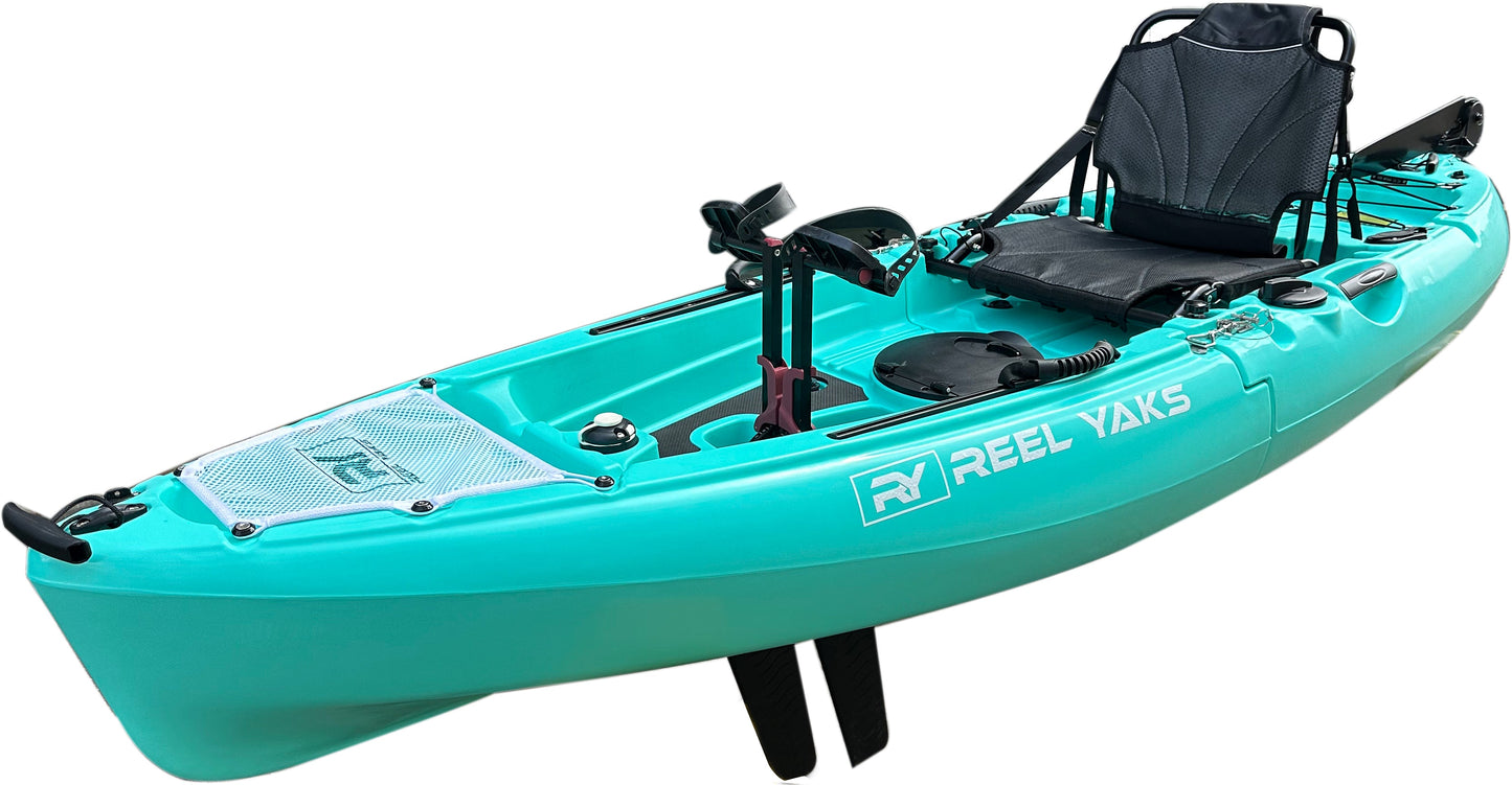 ReelYaks 9.5ft Raptor Reel Yaks Modular Fin or Prop Drive Pedal Fishing Kayak | 380lbs Capacity | 2 Piece