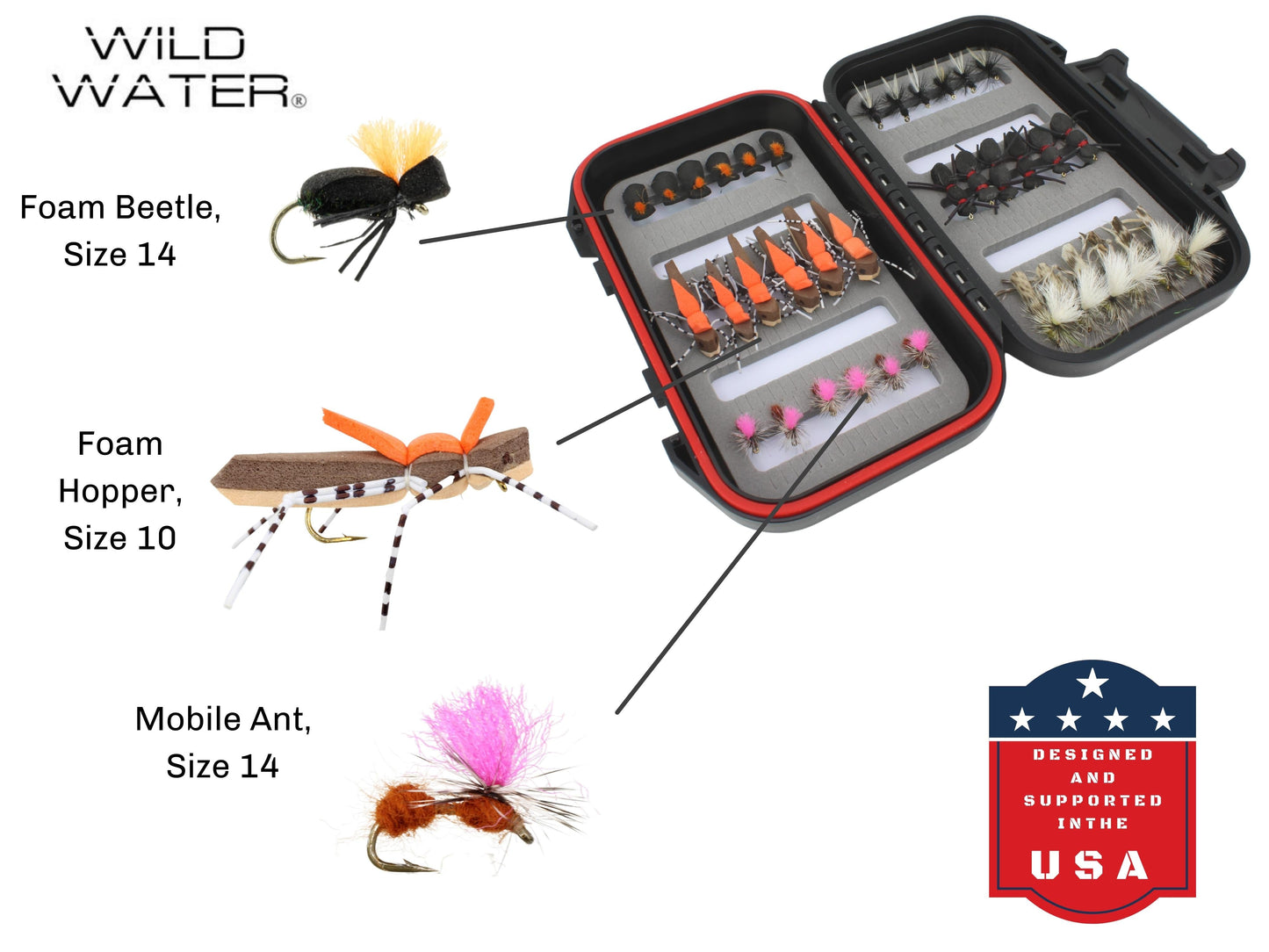 Wild Water Terrestrial Fly Assortment, 36 Flies with Small Fly Box | SendIt Sailing