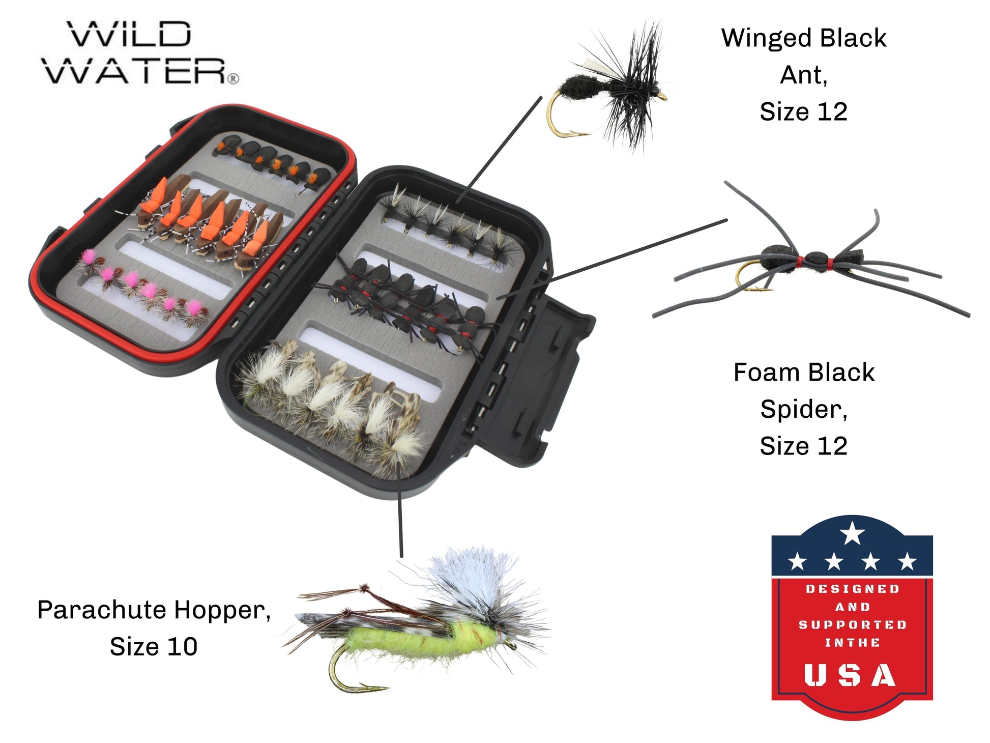 Wild Water Terrestrial Fly Assortment, 36 Flies with Small Fly Box | SendIt Sailing