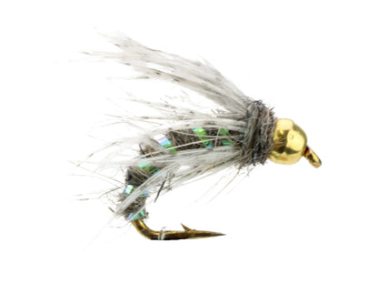 Wild Water Fly Fishing Green Tinsel Gold Ribbed Harefts Ear Nymph with Tungsten Bead Head, Size 12 (Qty 6) | SendIt Sailing