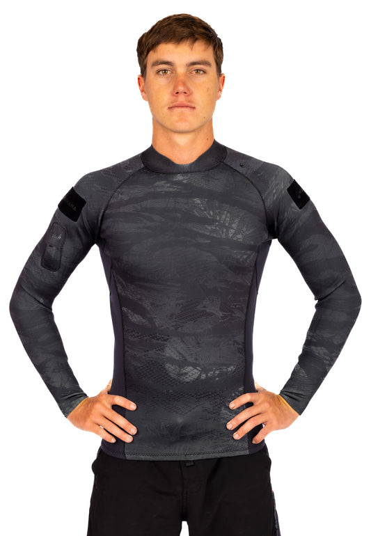 Men's Tropicam Black Rear-zip Surf Top