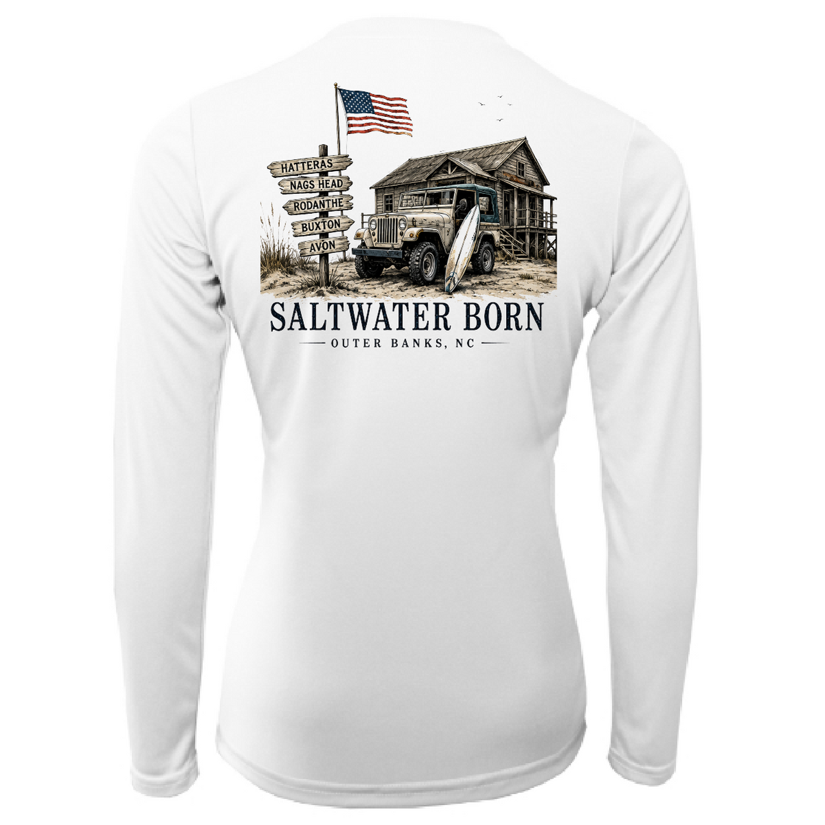 Outer Banks, NC Beach Jeep Women's Long Sleeve UPF 50+ Dry-Fit Shirt