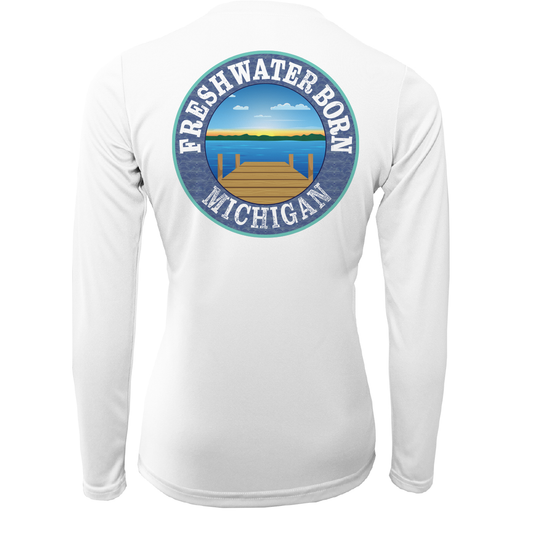 Michigan Freshwater Born SUP Flag Women's Long Sleeve UPF 50+ Dry-Fit Shirt