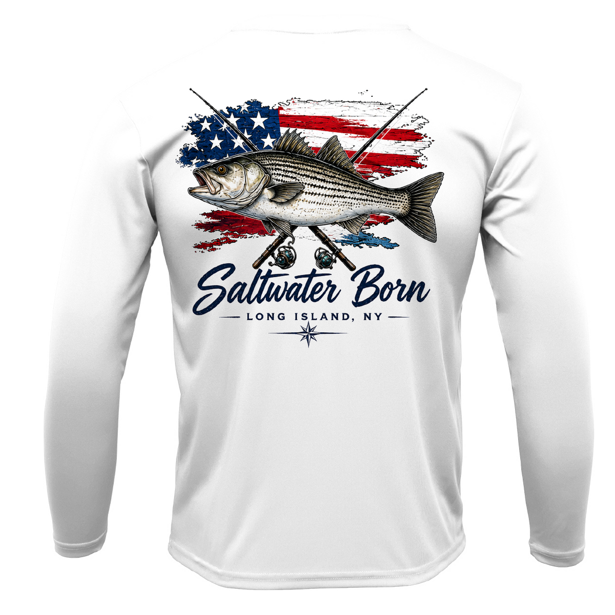 Long Island, NY USA Striped Bass Men's Long Sleeve UPF 50+ Dry-Fit Shirt