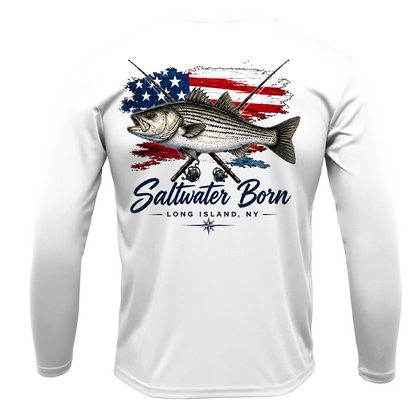 Long Island, NY USA Striped Bass Men's Long Sleeve UPF 50+ Dry-Fit Shirt