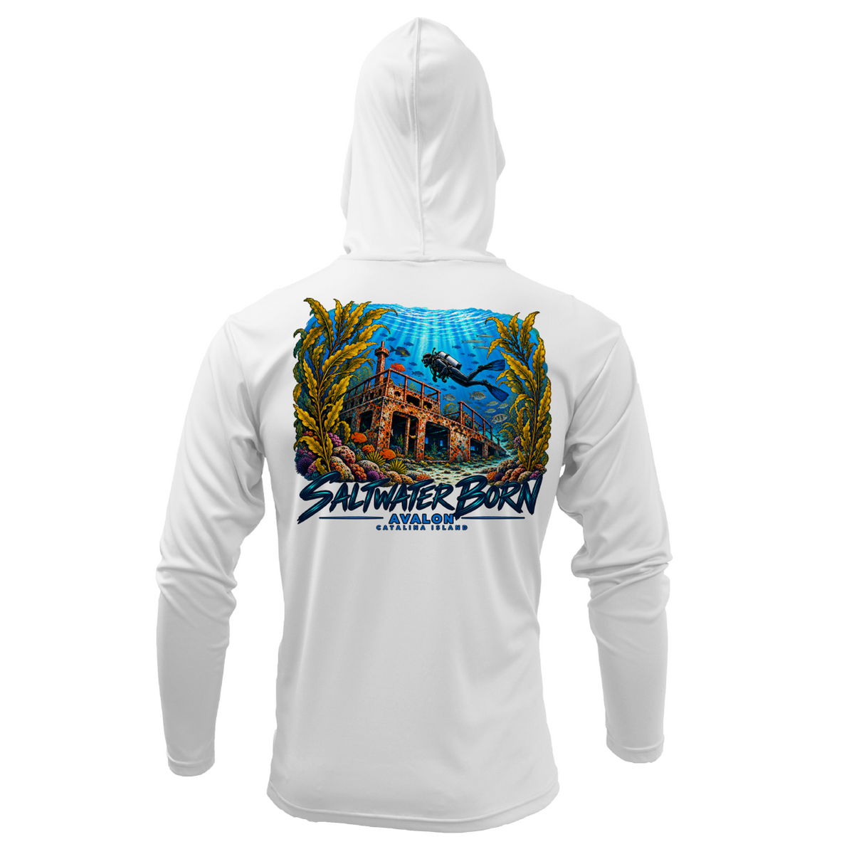 Avalon, CA Shipwreck Dive Men's Long Sleeve UPF 50+ Dry-Fit Hoodie