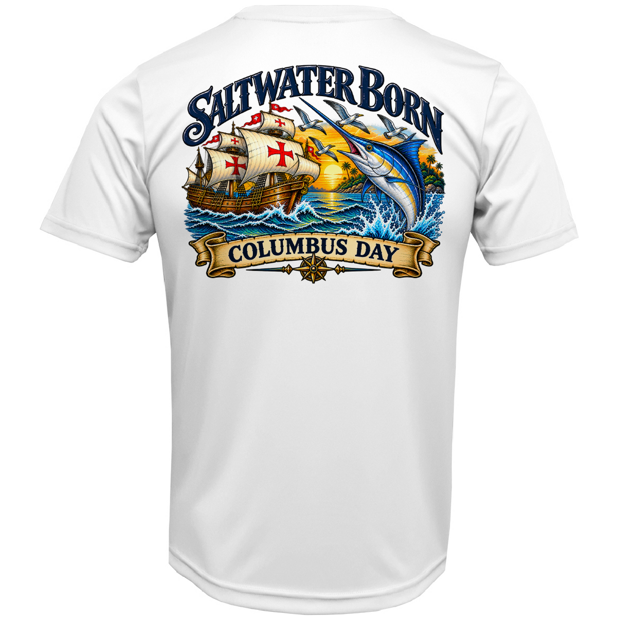 Columbus Day High Seas Adventure Men's Short Sleeve UPF 50+ Dry-Fit Shirt