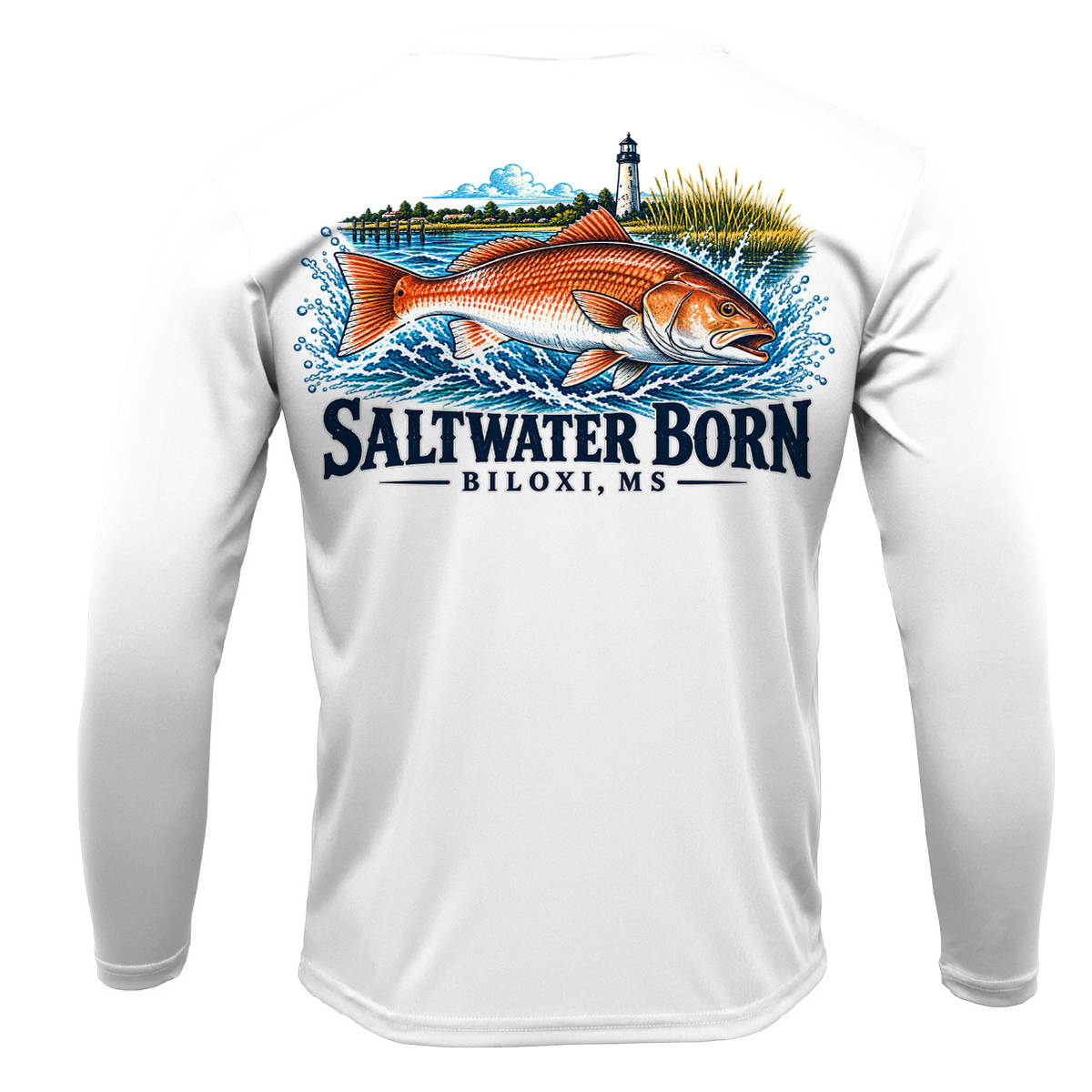 Biloxi, MS Redfish Boy's Long Sleeve UPF 50+ Dry-Fit Shirt
