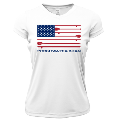 Lake Travis Freshwater Born SUP Flag Women's Short Sleeve UPF 50+ Dry-Fit Shirt