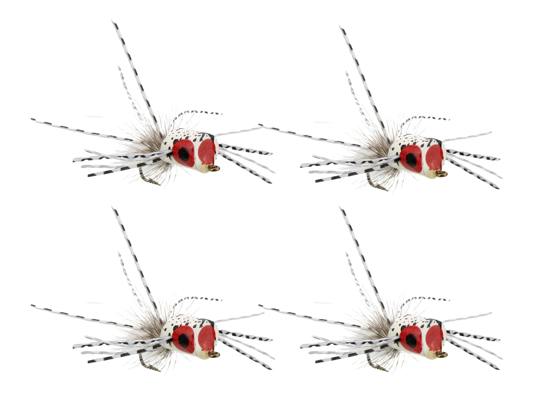 Wild Water Fly Fishing Glow In The Dark White Spider Legs Flat Face Mini Panfish Popper, Size 6 (Qty 4) | SendIt Sailing