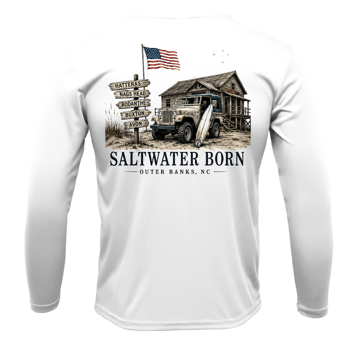 Outer Banks, NC Beach Jeep Men's Long Sleeve UPF 50+ Dry-Fit Shirt