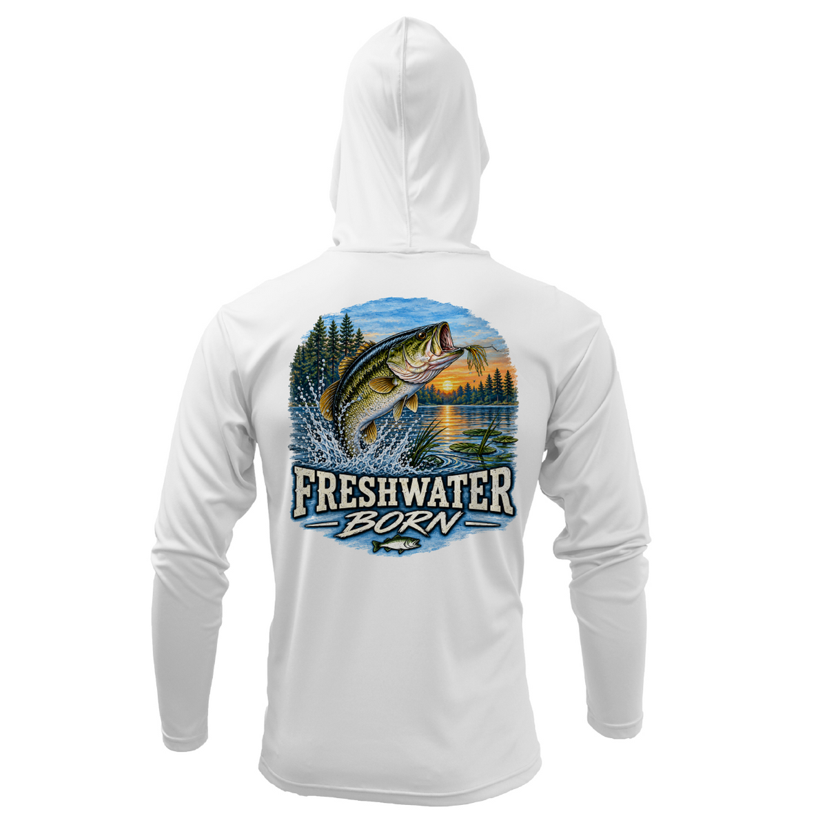 Freshwater Born Realistic Largemouth Bass Men's Long Sleeve UPF 50+ Dry-Fit Hoodie